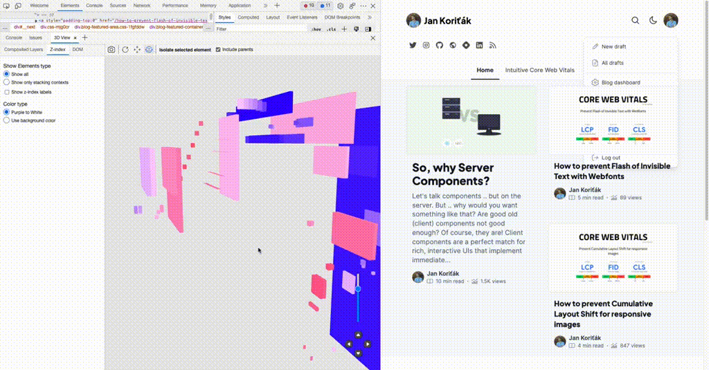 Reducing the 3D view to distinct stacking contexts